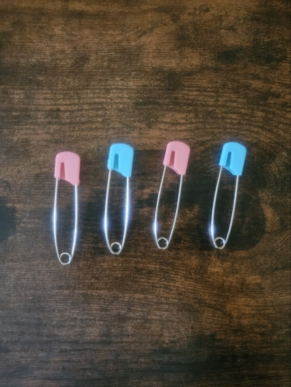 Set of 4 Vintage Diaper Pins with Pink and Blue Caps